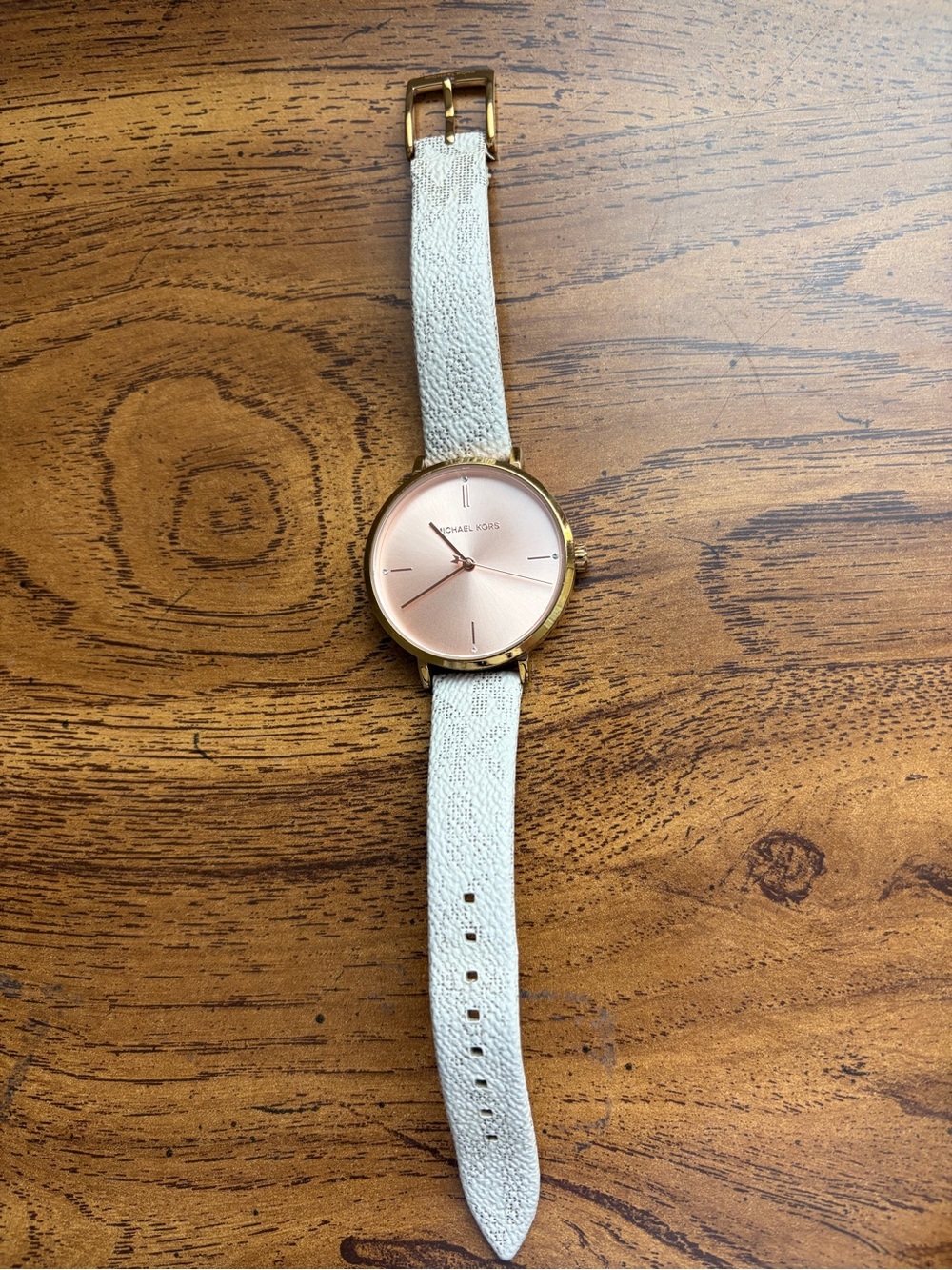 Michael Kors Rose Gold Dial with White Leather Strap Watch